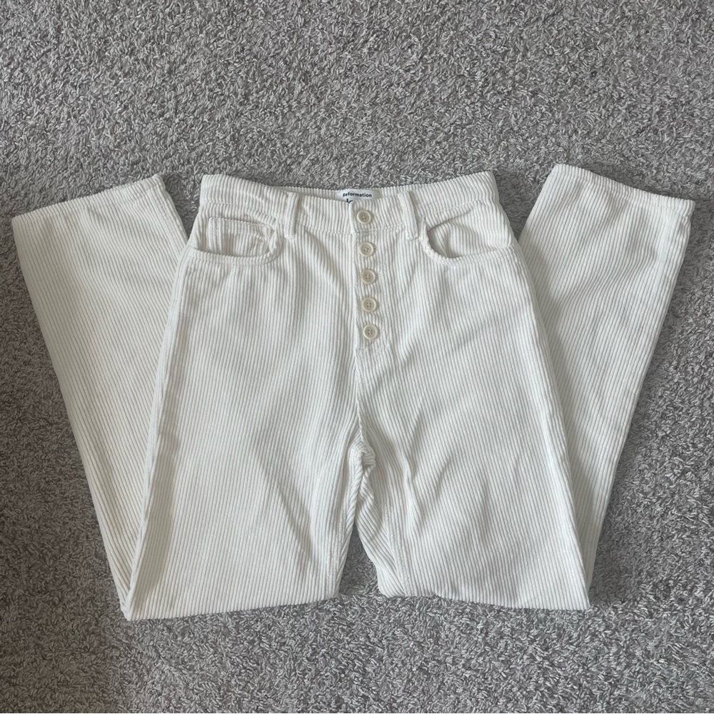 Reformation Cynthia Button Fly High Rise Straight Corduroy Pants in Cream - Picture 6 of 10